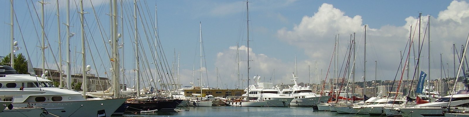 Palma de Mallorca harbour panoramic view with cathedral and yachts