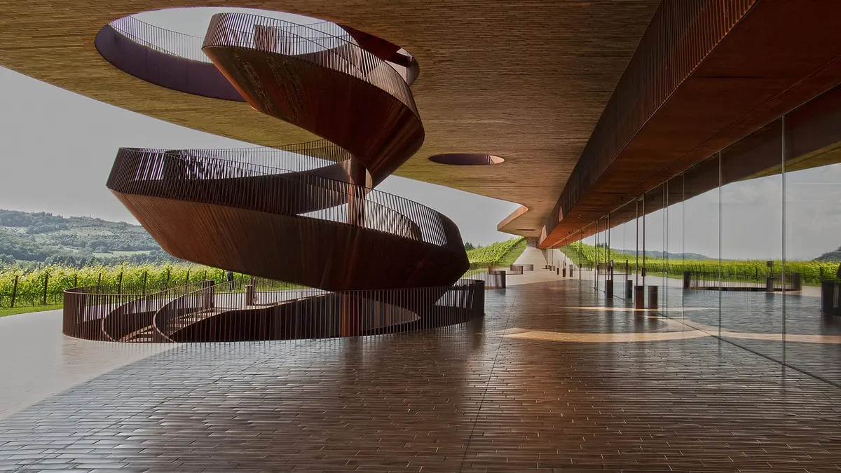 The spiral staircase at Antinori's Chianti Classico winery in Bargino, Tuscany